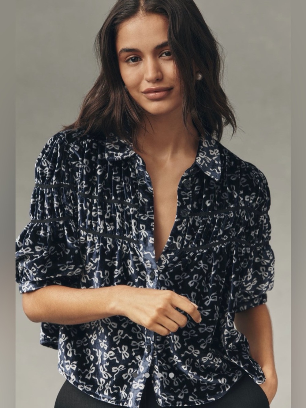 The Leandra velvet shirred yoke blouse by Maeve